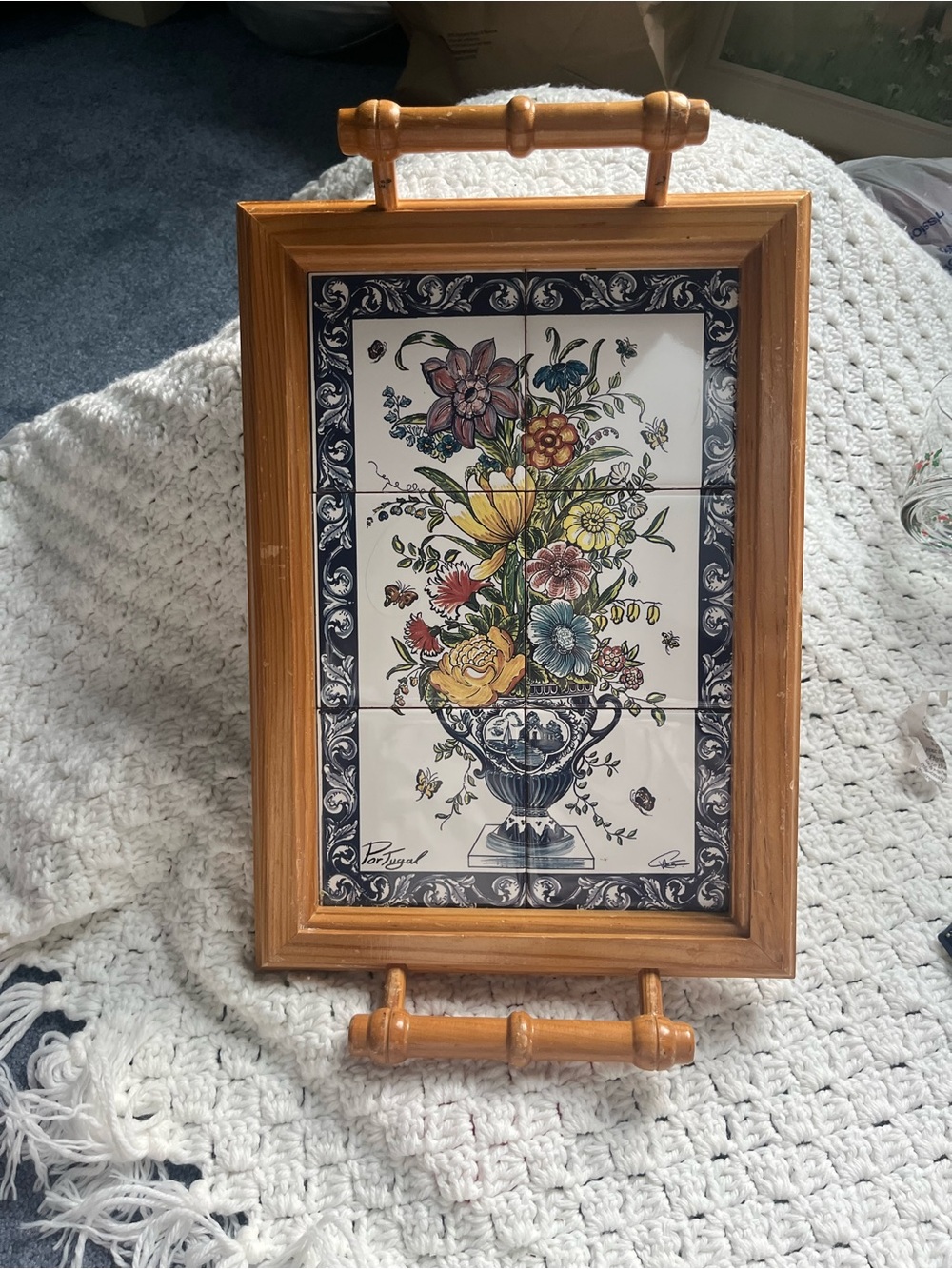 Decorative Floral Tile Wall Art in Multi-Color - made in Portugal artist signed